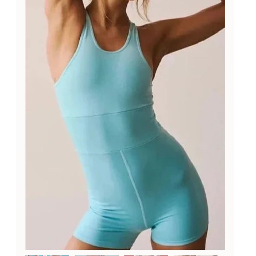 FP Movement by Free People Light Aqua/Turquoise Racerback Romper
